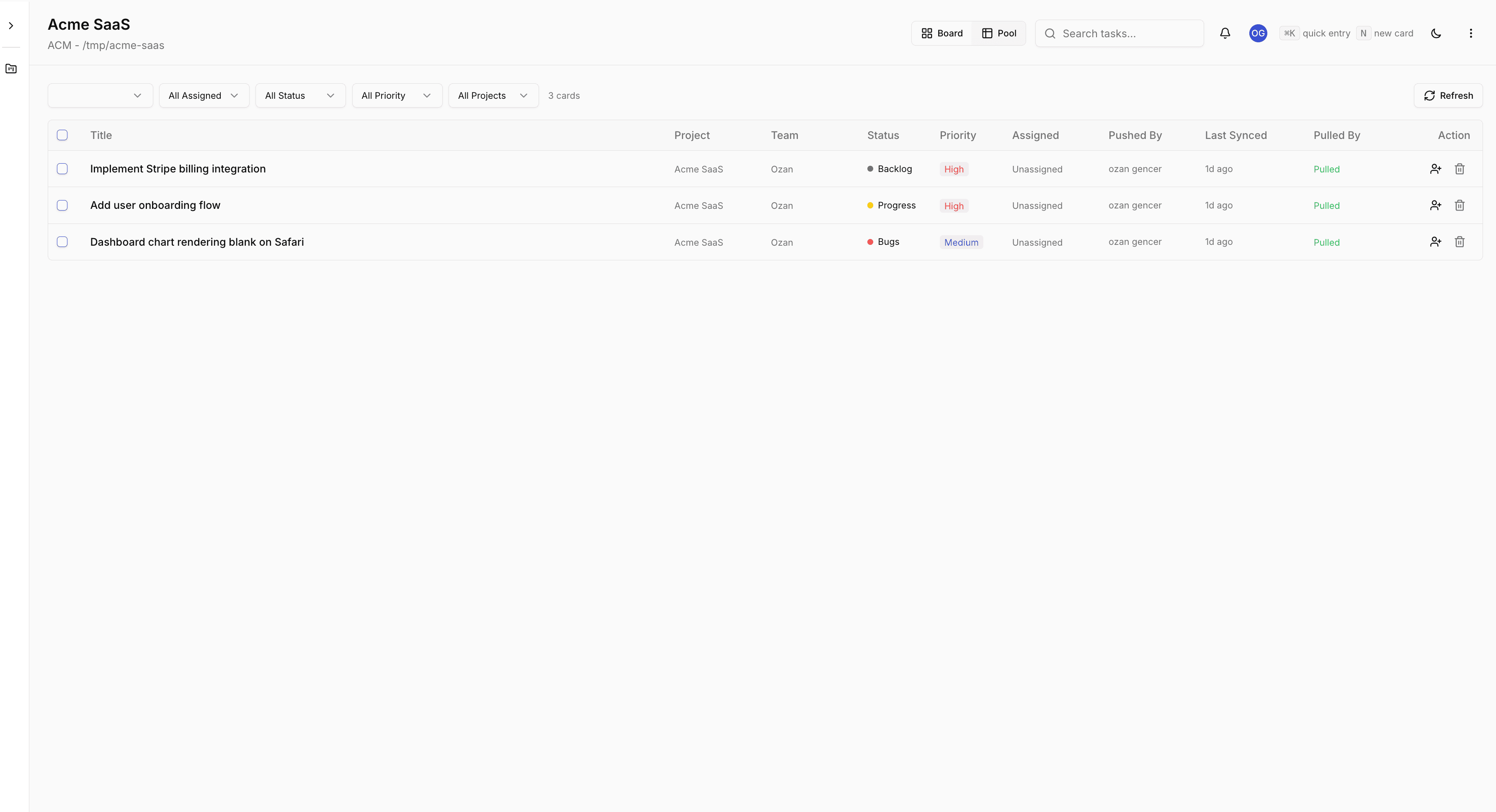 The Ideafy team pool, showing unclaimed cards waiting to be pulled by any teammate
